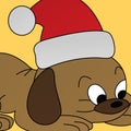 Illustration of Brown Dog Wearing Santa Hat Cartoon, Cute Funny Character, Flat Design