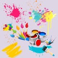 An illustration of brushes for painting, paint cans in the background of the smears and smudges