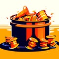 Illustration of a bucket full of gold coins. Vector illustration. Generative AI Royalty Free Stock Photo