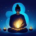 Illustration of a Buddha on Diwali festival background with lights Generative AI