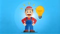 illustration of builder with lightbulb above his head. Idea concept Royalty Free Stock Photo