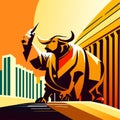 illustration of a bull in the city, vector illustration in a flat style AI Generated