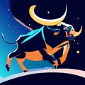 Illustration of a bull in the moonlight. Vector illustration. AI generated