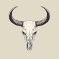 Illustration of a bull skull adorned with horns on a  beige background Royalty Free Stock Photo