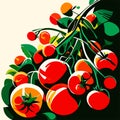 Illustration of a bunch of cherry tomatoes on a branch with leaves AI Generated Royalty Free Stock Photo