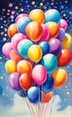 Illustration of a bunch of colorful balloons on a blue background. Royalty Free Stock Photo