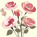 Illustration of a bunch of pink roses on a beige background generative AI Royalty Free Stock Photo