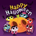 Super Cute Halloween Monsters And Ghouls Scene Royalty Free Stock Photo