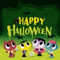 Super Cute Halloween Monsters And Ghouls In Spooky Cave Royalty Free Stock Photo