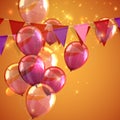 illustration of bunting flags, flying balloons and sparkles Royalty Free Stock Photo