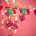 illustration of bunting flags, flying balloons and sparkles Royalty Free Stock Photo