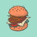 Illustration burger layout. hand drawn technique full color