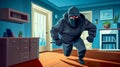 Illustration of a burglar sneaking inside a house Royalty Free Stock Photo