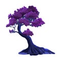 Illustration with burgundy curved fantasy tree isolated on white background. Burgundy or violet foliage and nightly fabulous