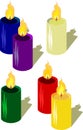 Illustration of burning candles with flame and shadow. Royalty Free Stock Photo