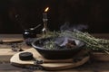 illustration, burning charcoal with incense, generative ai Royalty Free Stock Photo