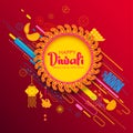 Burning diya on Happy Diwali Holiday background for light festival of India Royalty Free Stock Photo