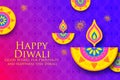 Burning diya on Happy Diwali Holiday background for light festival of India