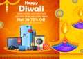 Burning diya on Happy Diwali Holiday Sale promotion advertisement background for light festival of India Royalty Free Stock Photo