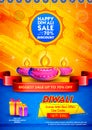 Burning diya on Happy Diwali Holiday Sale promotion advertisement background for light festival of India Royalty Free Stock Photo