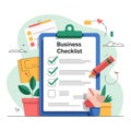 An illustration of a business checklist on a clipboard with green checkmarks on several items Royalty Free Stock Photo