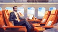 Illustration of a business class in flight. Luxury interior of a private jet. Modern illustration of a businessman Royalty Free Stock Photo