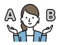 Illustration of a business woman comparing A and B