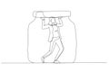 Illustration of business woman trapped in a jar concept of business limitation. Single continuous line art style