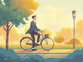 Eco-Friendly Commute: Businessman Biking in the Park