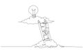 Illustration of businessman climbing ladder to upper cloud to find bright idea concept of creative inspiration. Single continuous