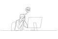 Illustration of businessman depressed suffered in workplace. Single line art style