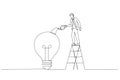 Illustration of businessman drop lubricant or grease into mechanical gears lightbulb concept of creativity. Single continuous