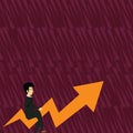 Illustration of Businessman with Eyeglasses Riding Crooked Color Arrow Pointing and Going Upward. Creative Background