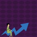 Illustration of Businessman with Eyeglasses Riding Crooked Color Arrow Pointing and Going Upward. Creative Background