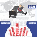 Illustration of businessman goes to success because of the hardwork