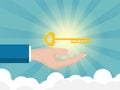 Illustration of businessman hand holding golden key of success Royalty Free Stock Photo