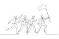 Illustration of businessman hold flag and lead the way. Single line art style