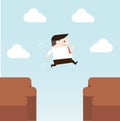 Illustration of businessman is jumping to other side of cliff