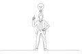 Illustration of businessman with light bulb metaphor for innovation and inspiration. Single line art style