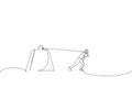 Businessman is pulling a huge weight with a tax. Taxpayer metaphor. One line style art