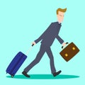 Illustration of businessman pulling travel bag suitcase and briefcase Royalty Free Stock Photo