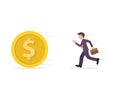 illustration of a businessman running or chasing a coin