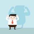 Illustration of businessman and strong shadow on the wall