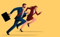 Illustration of a businesswoman and a businessman engage in a spirited running race