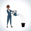 Illustration Of Businesswoman Watering Plant In Pot