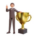 3d illustration bussinesman with trophy