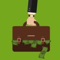 Businessman hand holding briefcase. Illustration