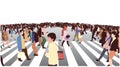 Illustration of busy street crossing in perspective