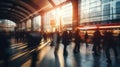 Busy unrecognizable people walking fast in train station