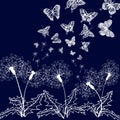 Illustration with butterflies and dandelions.